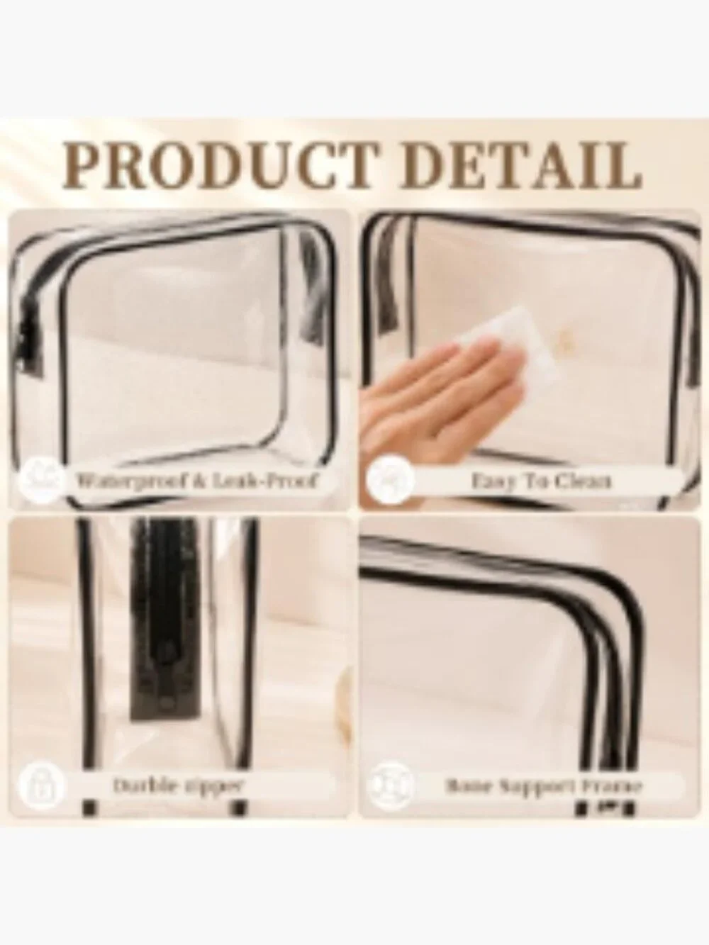 TSA Approved Clear Makeup Bag Set of 4 Waterproof PVC Travel Cosmetic Pouch